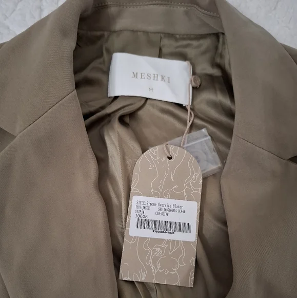 Meshki Simone Lined Oversized Blazer Button Olive Jacket Size Medium New - Picture 11 of 16